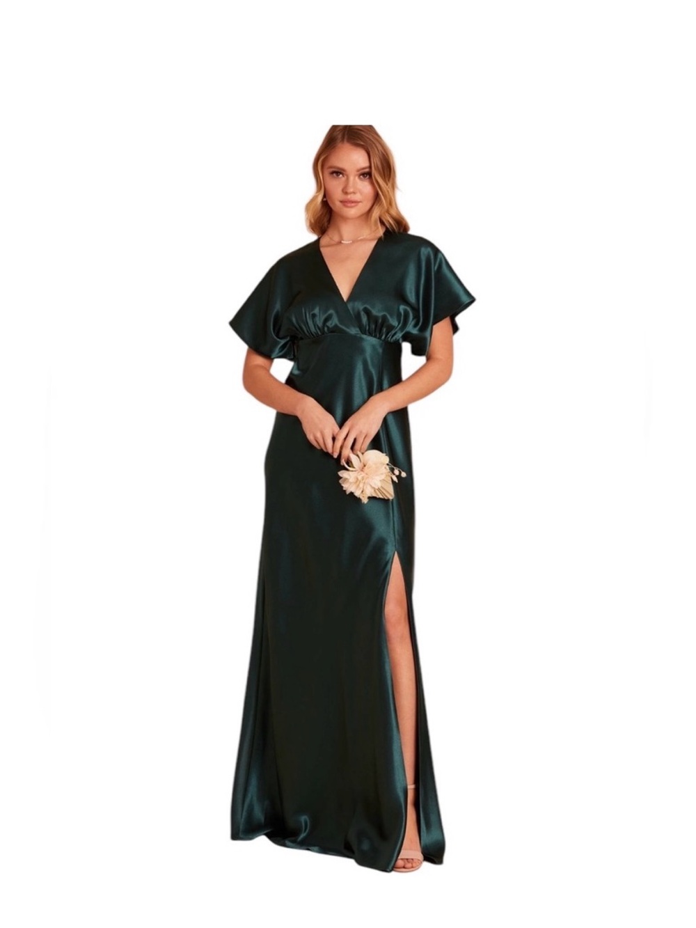 Birdy Grey Emerald Satin Kimono Wedding Dress- worn once!